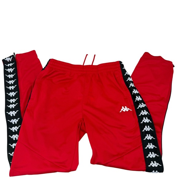 Kappa Men's Red Track Pants Joggers Athletic Pants Side Stripe Zipper Hem Medium - Picture 1 of 10